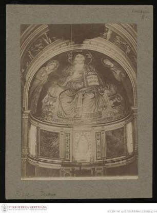 Thronender, segnender Christus zwischen Maria und dem Johannes dem Täufer