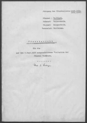 Wachbach mit Hachtel, Dörtel, Apfelbach, Stuppach und Lillstadt: Pfarrbericht 1933
