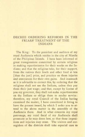 Decree ordering reforms in the friars' treatment of the Indians
