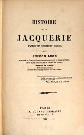 Histoire de la Jacquerie d'après des documents inédits