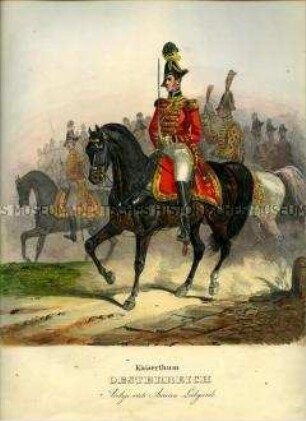 Uniformdarstellung, Erste Arcièren-Leibgarde zu Pferd, Kaiserreich Österreich, 1835. Tafel 175 im Buch: Eckert/Monten: Das deutsche Bundesheer.