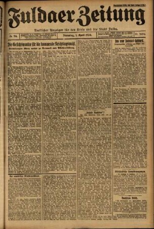 Erste Ausgabe vom Dienstag, den 01. April 1924.