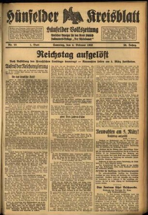 Erste Ausgabe vom Samstag, den 04. Februar 1933.