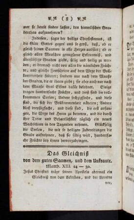 8-14, Das Gleichniß von dem guten Saamen, und dem Unkraute