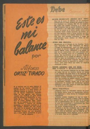 Este es mi balance - Por Alfonso Ortiz Tirado : Debe [y] haber, Buenos Aires, Septiembre de 1945
