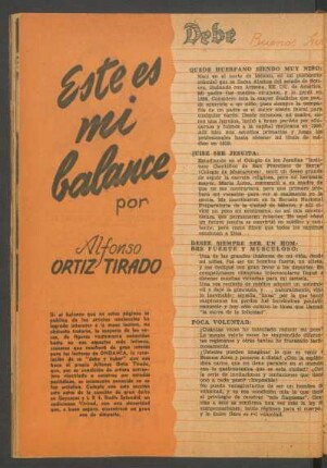 Este es mi balance - Por Alfonso Ortiz Tirado : Debe [y] haber, Buenos Aires, Septiembre de 1945