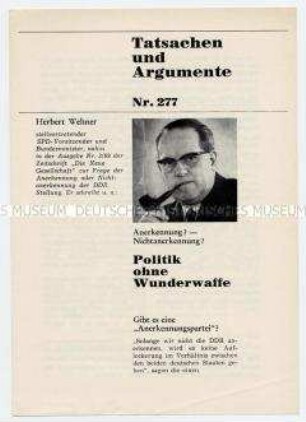 Beitrag aus der Schriftenreihe der SPD "Tatsachen und Argumente" zur Frage der Anerkennung der DDR