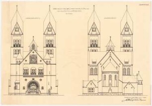 Dekanatskirche, Clerf (Clervaux): Vorder- und Choransicht 1:100