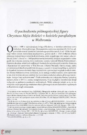 71: O pochodzeniu późnogotyckiej figury Chrystusa Męża Boleści w kościele parafialnym w Wolbromiu