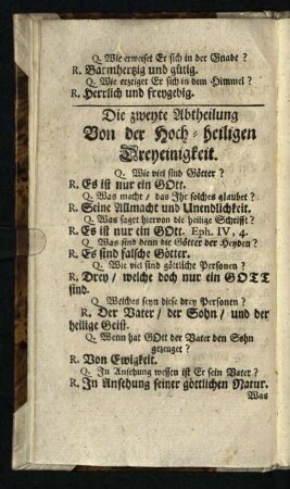 Die zweyte Abtheilung: Von der Hoch-heiligen Dreyeinigkeit