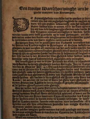Een trouwe Waerschouwinghe, aen de goede mannen van Antwerpen