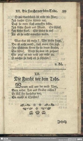 XII. Die Furcht vor dem Tode