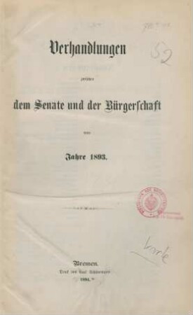 1893: Verhandlungen zwischen dem Senat und der Bürgerschaft