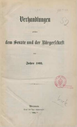 1893: Verhandlungen zwischen dem Senat und der Bürgerschaft