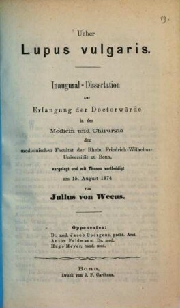 Über Lupus vulgaris : Inaug. Diss.