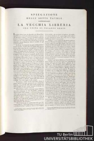 Spiegazione delle sette tavole rappresentanti La vecchia libreria ora unita al Palazzo Regio