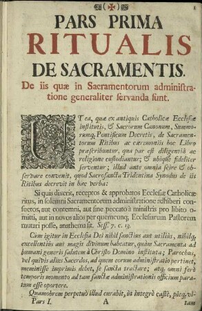 Pars Prima - Ritualis De Sacramentis.