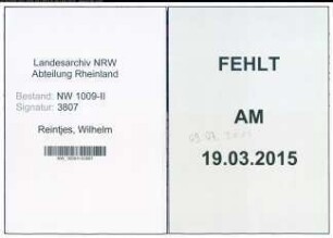 Entnazifizierung Wilhelm Reintjes , geb. 11.01.1886 (Lokfuehrer)
