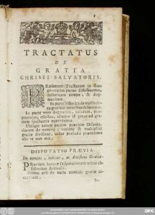 Disputatio Praevia. De nomine, ac divisione Gratiae.