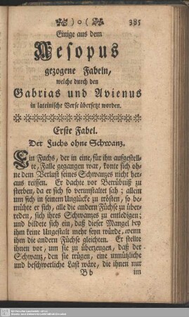 Erste Fabel. Der Fuchs ohne Schwanz