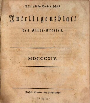 Königlich Baierisches Intelligenz-Blatt des Iller-Kreises. 1814