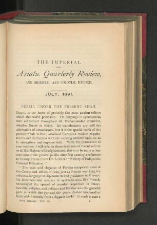 Persia under the Present Shah.