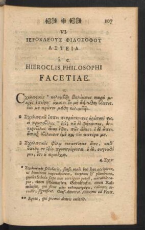 VI. [...] i. e. Hieroclis Philosophi Facetiae.