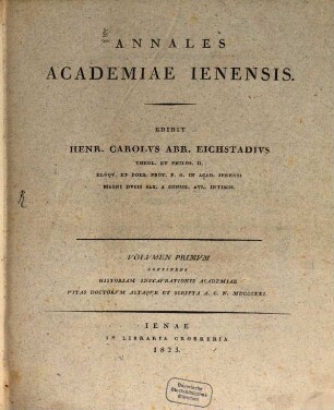 Annales Academiae Ienensis. 1, 1. 1823