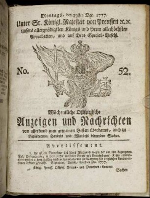 No. 52. Montags, den 29sten Dec. 1777.