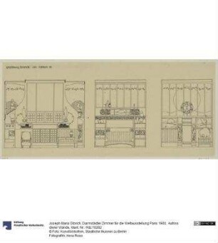 Darmstädter Zimmer für die Weltausstellung Paris 1900, Aufriss dreier Wände