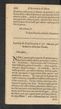 Lettera di Consolazione a un' Amante per la morte della sua Dama.