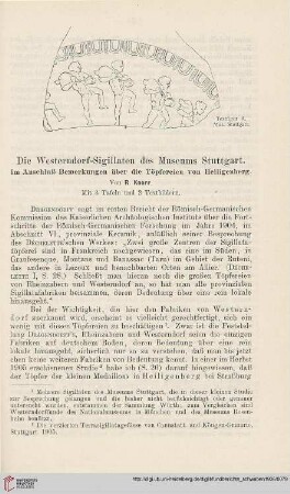 14: Die Westerndorf-Sigillaten des Museums Stuttgart : im Anschluß Bemerkungen über die Töpfereien von Heiligenberg