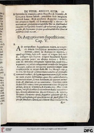 De Aegyptiorum superstitione. Cap. V
