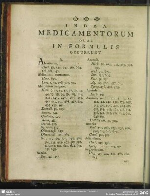 Index Medicamentorum Quae In Formulis Occurrunt