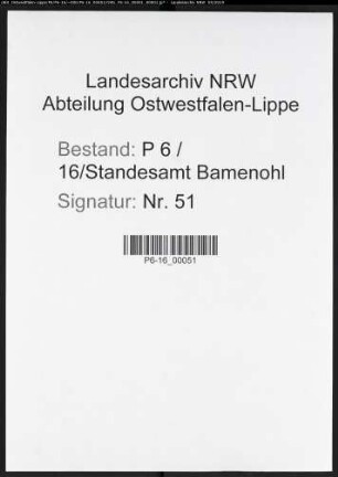 Sterberegister Standesamt Bamenohl