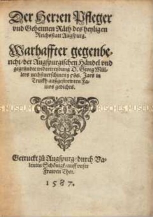 Wahrhaftiger Gegenbericht der Augsburgischen Händel