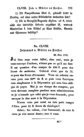 No. CLVIII. Johannes v. Müller an Forster