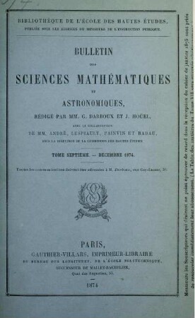 Tome Septiéme. - Décembre 1874.