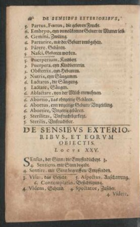 De Sensibus Exterioribus, Et Eorum Obiectis. Locus XXV.