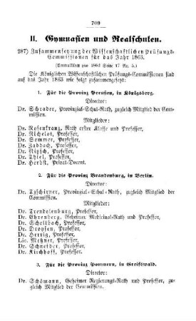 Zusammensetzung der Wissenschaftlichen Prüfungs-Commissionen für das Jahr 1863 : [II. Gymnasien und Realschulen]