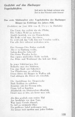 Gedichte auf das Harburger Vogelschießen.