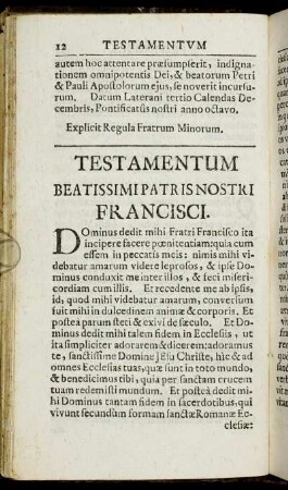 Testamentum Beatissimi Patris Nostri Francisci.