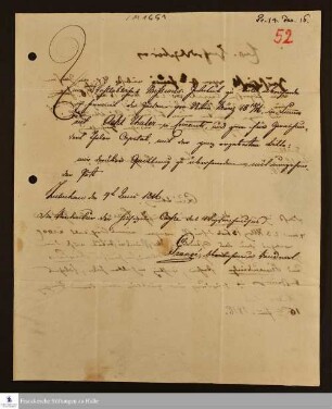 Brief von Henri Frédéric Grangé an [Georg Christian Knapp].