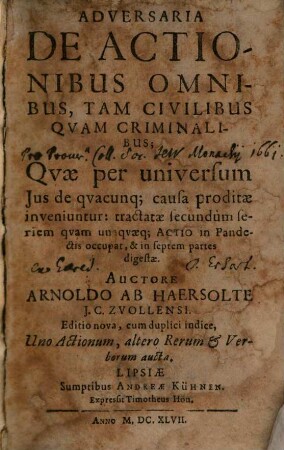 Adversaria de actionibus omnibus tam civilibus quam criminalibus