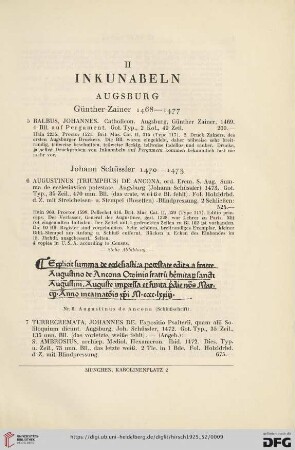 II. Inkunabeln (Nr. 5 - 140)