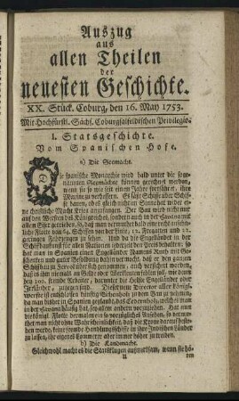 XX. Stück. Coburg, den 16. May. 1753.
