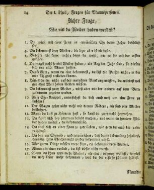 Achte Frage, Wie viel du Weiber haben werdest?