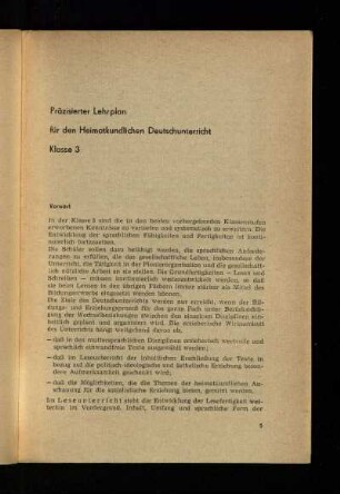 Präzisierter Lehrplan für den Heimatkundlichen Deutschunterricht Klasse 3