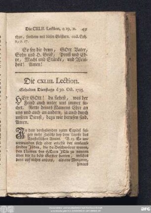 Die CXLIII. Lection. Gehalten Dienstags d. 30. Oct. 1725.