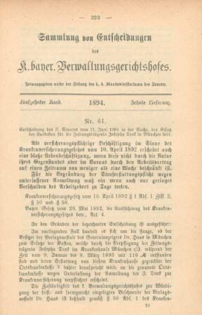 Fünfzehnter Band. 1894. Zehnte Lieferung. - Nr. 61. - Nr. 64.